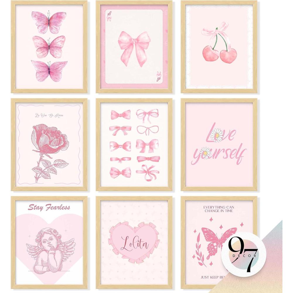 image97 Decor Pink Coquette Room Decor Aesthetic  Vintage Wall Decor Cute Posters for Girls Dorm Decorations Girly Wall Art Prints Pink Pictures for Bedroom 8x10 UnframedSimple Coquette 9x8x10