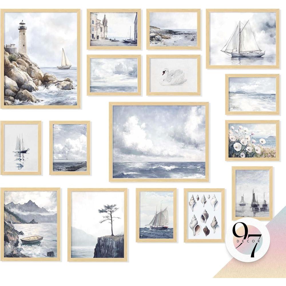 image97 Decor Rustic Nautical Wall Decor  Vintage Nautical Wall Art Farmhouse Coastal Prints Ship Painting Vintage Beach Posters Ocean Art Prints Sailboat Pictures For Home Bedroom 8x10 UnframedBright Coastal Gx11x14