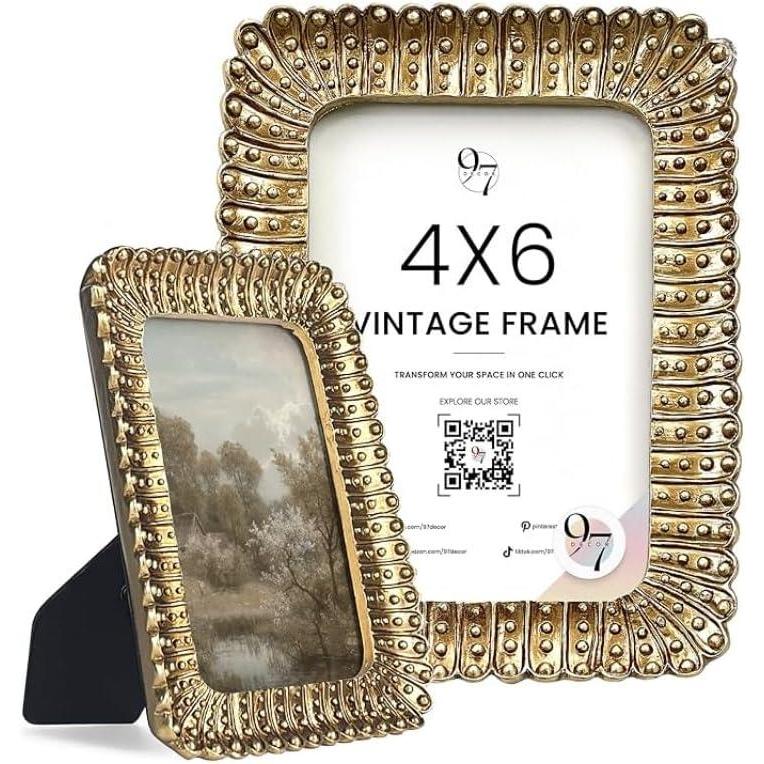 image97 Decor Vintage 4x6 Picture Frame Gold  Small Gold Frames 4x6 Unique Antique Picture Frames 4x 6 Mini Ornate 4 X 6 Photo Frame With Glass Front For Tabletop And Wall Hanging Vintage Wall DecorGold Rectagle