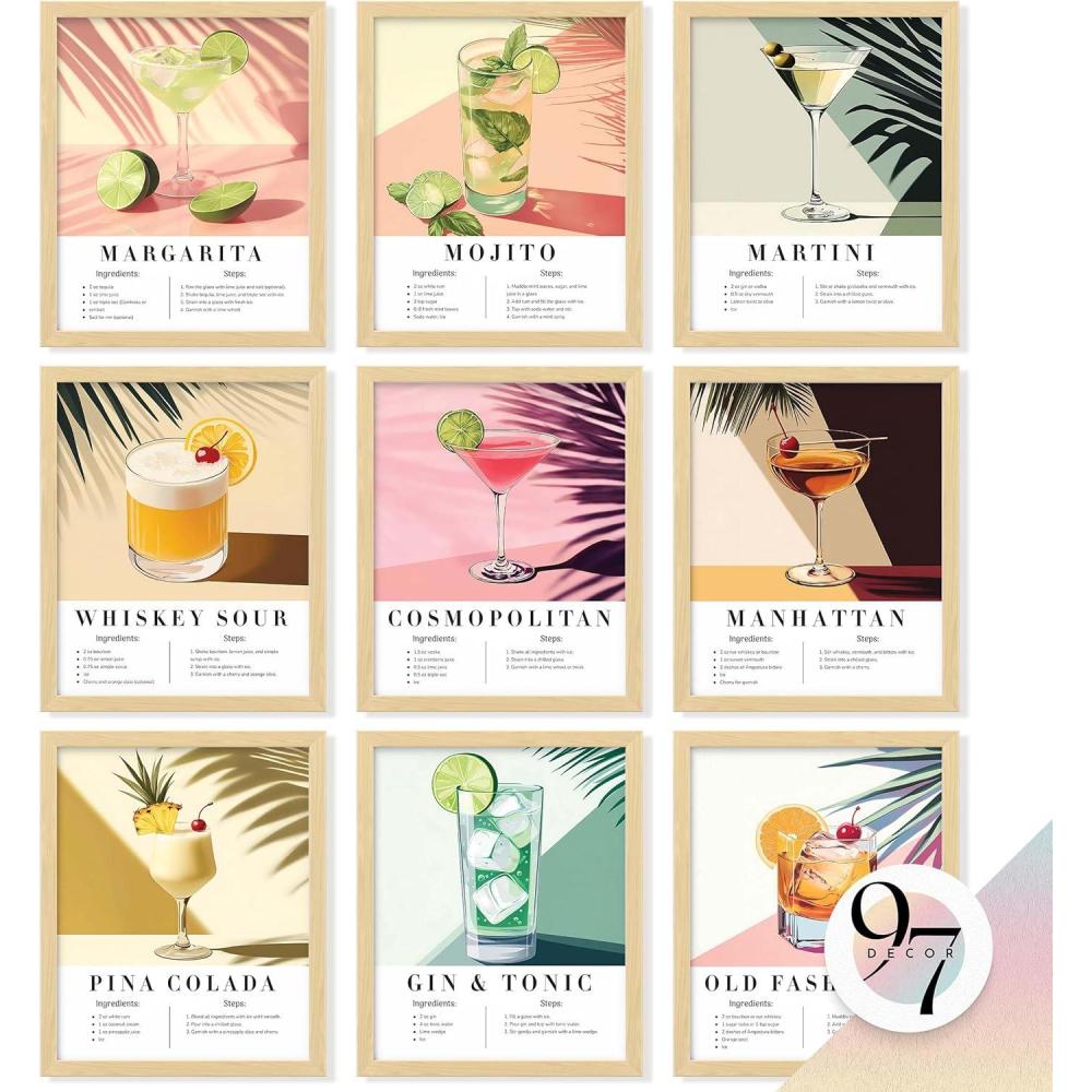 image97 Decor Vintage Cocktail Poster  Colorful Cocktail Wall Art Retro Bar Cart Decor And Accessories Cute Apartment Decor Aesthetic Pictures Drink Cocktail Recipe Art For College Dorm 8x10 Unframed