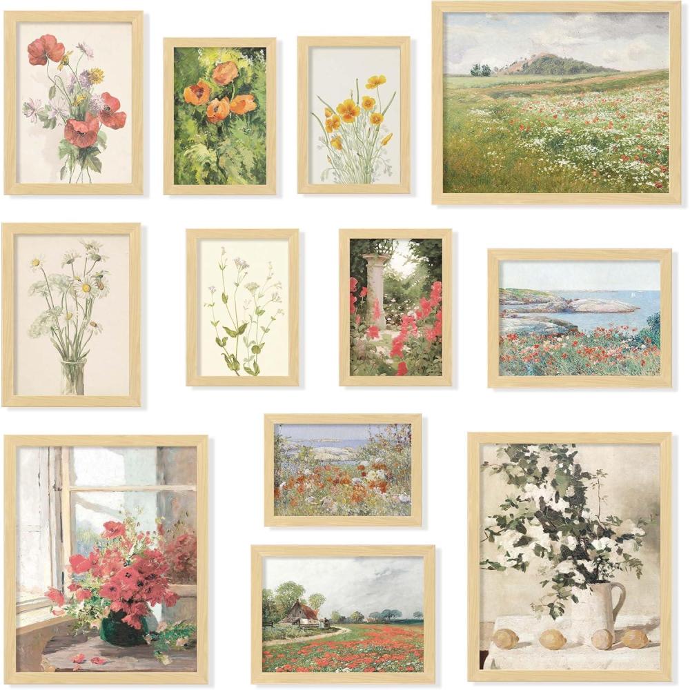 image97 Decor Vintage FRAMED Wall Art  Framed Vintage Wall Art Prints Vintage Posters For Room Aesthetic Lanscape Prints For Wall Decor Moody Gallery Wall Pictures Botanical Paintings For Home Bedroom BEIGE FRAMEVintage flower