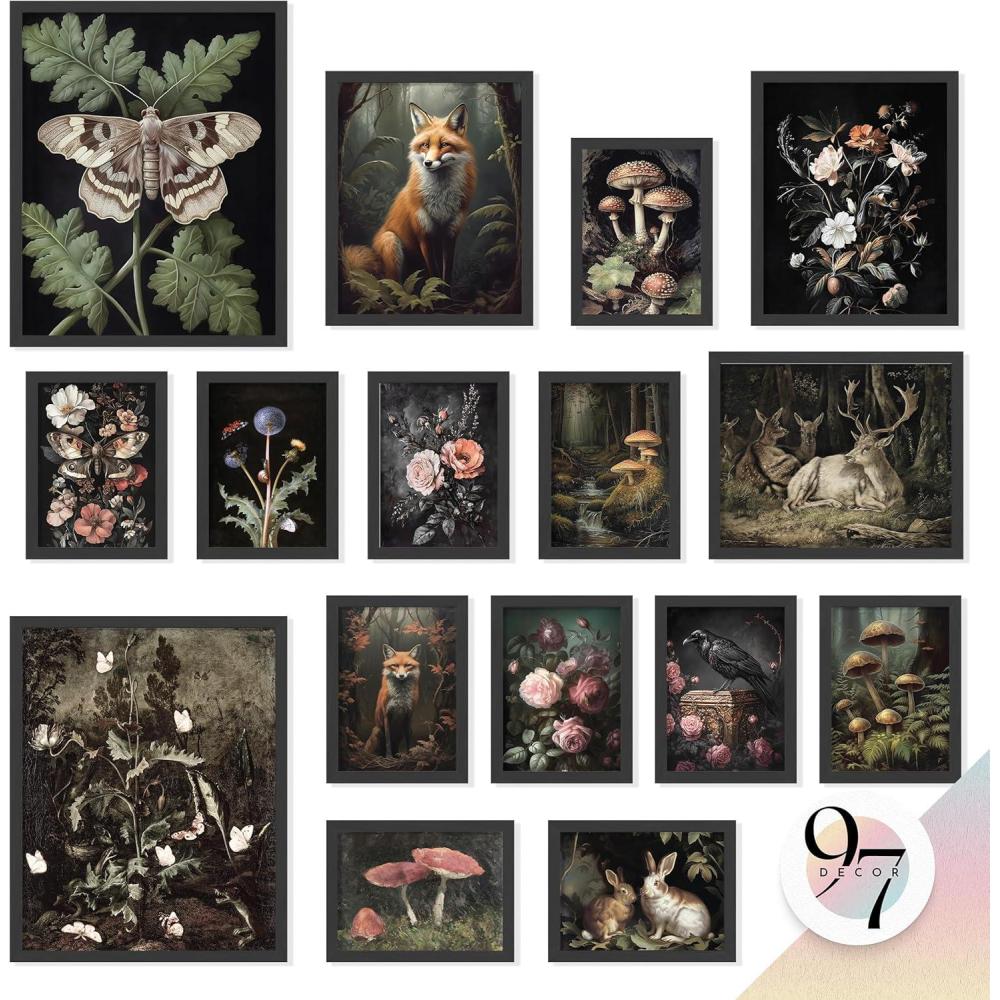 image97 Decor Vintage FRAMED Wall Art For Living Room  Large Framed Art Prints Cottagecore Wall Decor Dark Cottage Core Posters For Room Aesthetic Pictures Nature Forest Print For Dorm Home Bedroom BLACK FRAMECottagecore Corner