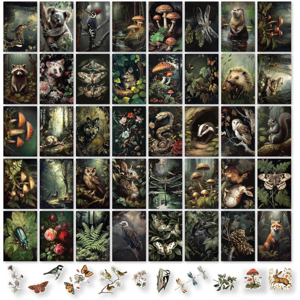 image97 Decor Vintage FRAMED Wall Art For Living Room  Large Framed Art Prints Cottagecore Wall Decor Dark Cottage Core Posters For Room Aesthetic Pictures Nature Forest Print For Dorm Home Bedroom BLACK FRAMECottagecore Collage