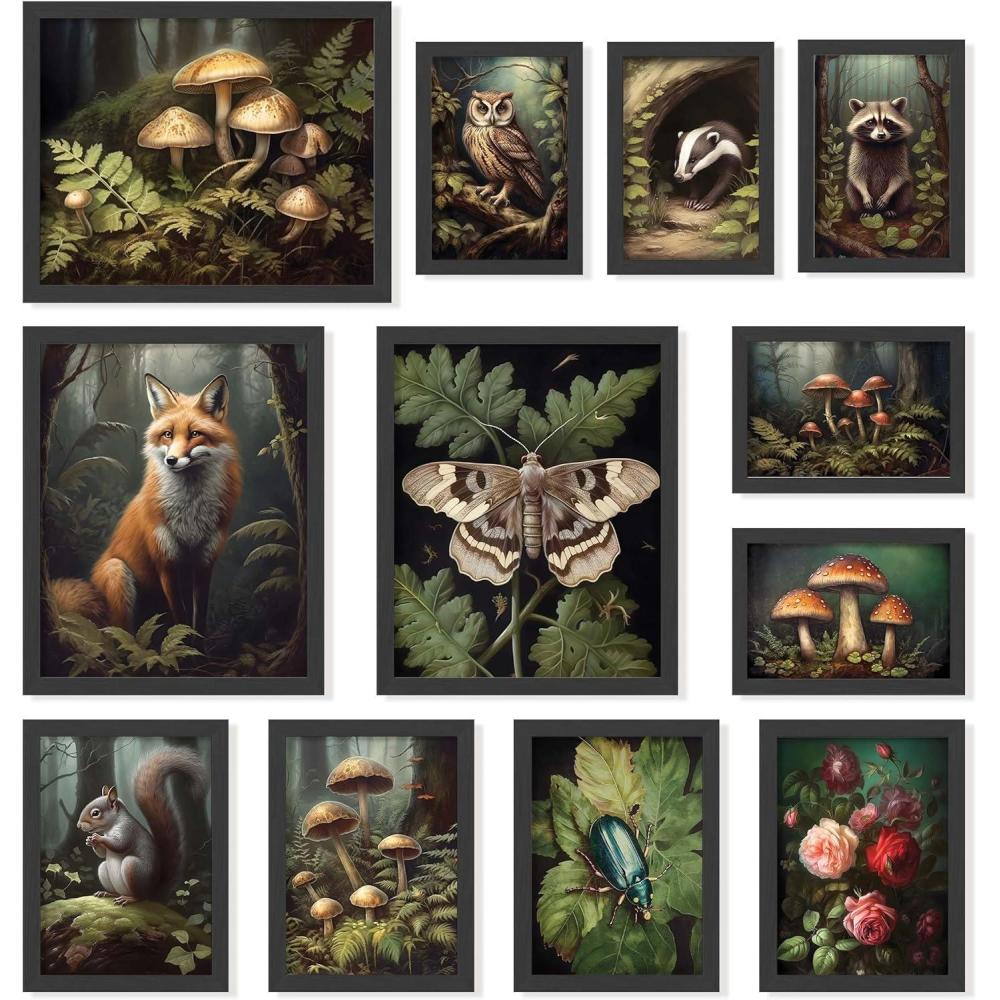 image97 Decor Vintage FRAMED Wall Art For Living Room  Large Framed Art Prints Cottagecore Wall Decor Dark Cottage Core Posters For Room Aesthetic Pictures Nature Forest Print For Dorm Home Bedroom BLACK FRAMECottagecore Forest