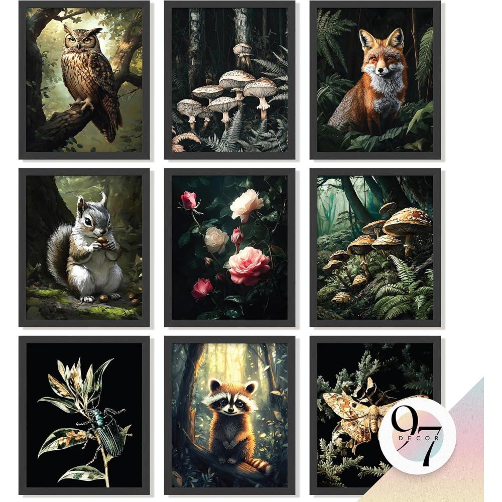 image97 Decor Vintage FRAMED Wall Art For Living Room  Large Framed Art Prints Cottagecore Wall Decor Dark Cottage Core Posters For Room Aesthetic Pictures Nature Forest Print For Dorm Home Bedroom BLACK FRAMECottagecore Small