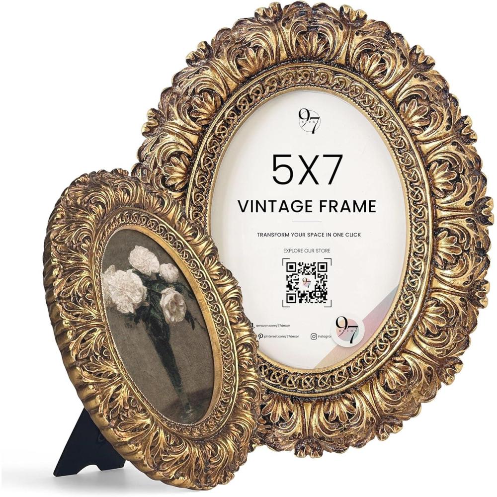 image97 Decor Vintage Picture Frames 4x6  Antique Oval Picture Frame 4x6 Ornate Gold Frame 4 X 6 For Tabletop And Wall Hanging Antique Wall DecorFloral