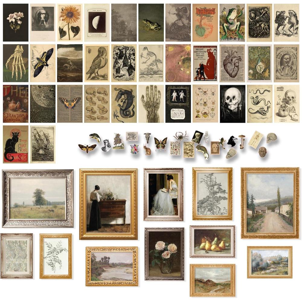 image97 Decor Vintage Wall Art Prints  French Antique Decor Vintage Pictures Moody Gallery Art 12 Count Framed Vertical Rectangular Distressed Finish Indoor Use Wall Mount