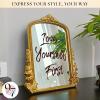 image97 Decor Gold Vintage Wall Mirror  Small Gold Mirror for Tabletop and Wall Hanging Antique Arch Frames for Desk Small Decorative Mirrors Frame for Home Bedroom Makeup Room Decor 118x96 InchClassic Arch