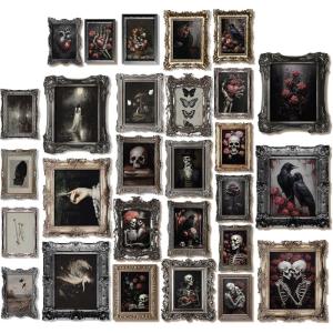 image97 Decor 16 Pcs Floral Gothic Decor for Home  Pink Skull Wall Decor Goth Room Decor Creepy Halloween Wall Decor