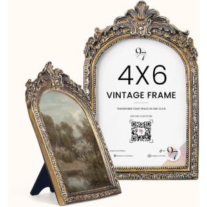 image97 Decor 4x6 Vintage Picture Frame  Ornate Gold Frame 4x6 Antique Photo Frames 4 x 6 Rustic Small Frames Retro Decorative Wall Hanging For HomeBaroque Arch
