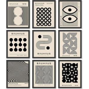 image97 Decor Bauhaus Wall Art Prints  Large Abstract Wall Art Decor Mid Century Modern Art Bauhaus Poster Midcentury Modern Painting Geometric Pictures For Bedroom Living Room UnframedBlack Beige 9x8x10