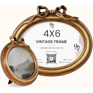 image97 Decor Black And Gold Vintage Picture Frames 4x6  Bow 4x6 Oval Frame Antique Frames 4 X 6 With Glass Front For Tabletop Photo Display And Wall Hanging Antique Wall DecorBow Golden