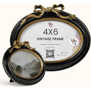 image97 Decor Black And Gold Vintage Picture Frames 4x6  Bow 4x6 Oval Frame Antique Frames 4 X 6 With Glass Front For Tabletop Photo Display And Wall Hanging Antique Wall DecorBow Black