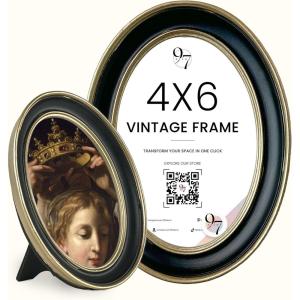 image97 Decor Black And Gold Vintage Picture Frames 4x6  Vintage Oval Picture Frame 4x6 Elegant 4 X 6 Antique Frame With Glass Front For Photo Display Tabletop And Wall MountingBlack Gold Oval