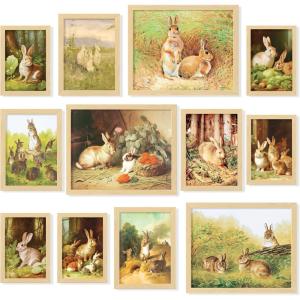 image97 Decor Bunny Easter Wall Art  Nursery Bunny Pictures Wall Decor Vintage Rabbit Art Print Rustic Bunny Rabbit Poster Farmhouse Spring Gallery Painting Artwork for Easter Decorations Unframed
