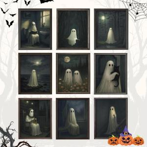 image97 Decor Cute Ghost Decor  Vintage Halloween Wall Art Prints Ghost Pictures Wall Decors Dark Spooky Poster For Room Aesthetic Pictures Halloween Decorations Indoor 2025 For Home Bedroom UnframedGhost Halloween