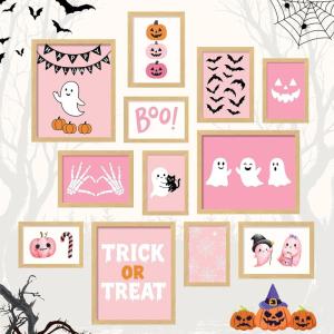 image97 Decor Cute Ghost Decor  Vintage Halloween Wall Art Prints Ghost Pictures Wall Decors Dark Spooky Poster For Room Aesthetic Pictures Halloween Decorations Indoor 2025 For Home Bedroom UnframedPink Halloween