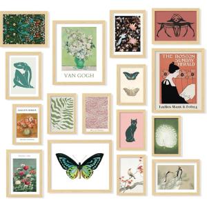 image97 Decor Eclectic Wall Art FRAMED  Vintage Boho Wall Decor Trendy Boho Prints For Wall Framed Gallery Wall Art Set Dorm Posters For Room Aesthetic Pictures Maximalist Decorations For Home BEIGE FRAMEEclectic Tranquility 16x8x10