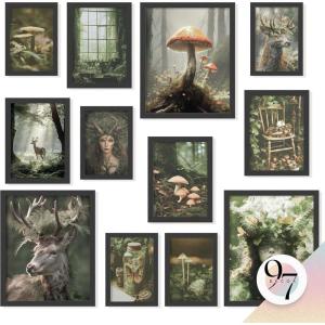 image97 Decor FRAMED 16PCS Vintage Fairycore Decor  Fairy Wall Decoration Aesthetic Cottage Wall Art Fairy Core Posters Fairy Art Prints Cottagecore Mushroom Pictures Earthy Fairy Decoration for Bedroom Home BEIGE FRAMEFairycore 16x8x10