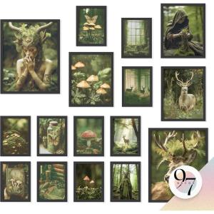 image97 Decor FRAMED 16PCS Vintage Fairycore Decor  Fairy Wall Decoration Aesthetic Cottage Wall Art Fairy Core Posters Fairy Art Prints Cottagecore Mushroom Pictures Earthy Fairy Decoration for Bedroom Home BEIGE FRAMEFairycore 12x8x10