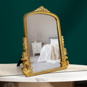 image97 Decor Gold Vintage Wall Mirror  Small Gold Mirror for Tabletop and Wall Hanging Antique Arch Frames for Desk Small Decorative Mirrors Frame for Home Bedroom Makeup Room Decor 118x96 InchClassic Arch