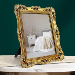 image97 Decor Gold Vintage Wall Mirror  Small Gold Mirror for Tabletop and Wall Hanging Antique Arch Frames for Desk Small Decorative Mirrors Frame for Home Bedroom Makeup Room Decor 118x96 InchRipple Rectangle