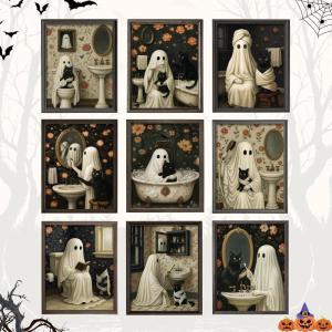image97 Decor Halloween Bathroom Decor  Vintage Ghost Wall Art Prints Gothic Bathroom Wall Art Posters For Room Aesthetic Spooky Ghost Pictures Cute Halloween Decorations Indoor For Home unframedHalloween Bathroom