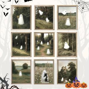 image97 Decor Halloween Bathroom Decor  Vintage Ghost Wall Art Prints Gothic Bathroom Wall Art Posters For Room Aesthetic Spooky Ghost Pictures Cute Halloween Decorations Indoor For Home unframedCute Ghost