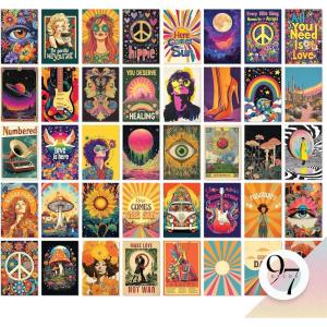 image97 Decor Hippie Room Decor For Bedroom Aesthetic  40 Pcs Boho Hippie Wall Art 70s Decor For Home Retro Wall Art Prints Groovy Pictures Hippy Collage Cute Posters For Dorm 4x6Hippie 40 Pcs
