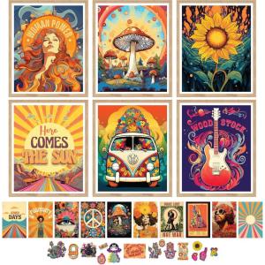 image97 Decor Hippie Room Decor For Bedroom Aesthetic  Boho Hippie Wall Decor 70s Retro Wall Art Prints Groovy Pictures Hippy Collage Cute Hippy Posters For Dorm Home 8x10 UnframedHippie and Stickers