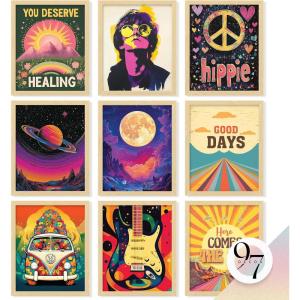 image97 Decor Hippie Room Decor For Bedroom Aesthetic  Boho Hippie Wall Decor 70s Retro Wall Art Prints Groovy Pictures Hippy Collage Cute Hippy Posters For Dorm Home 8x10 UnframedHippie set 9
