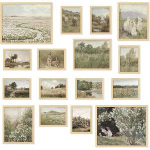 image97 Decor Vintage 11X14 16PCS FRAMED Wall Art  Framed Vintage Wall Art Prints Vintage Posters For Room Aesthetic Lanscape Prints For Wall Decor Moody Gallery Wall Pictures Botanical Paintings For Home Bedroom BEIGE FRAMEVintage