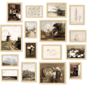 image97 Decor Vintage 16PCS FRAMED Wall Art  Framed Vintage Wall Art Prints Vintage Posters For Room Aesthetic Lanscape Prints For Wall Decor Moody Gallery Wall Pictures Botanical Paintings For Home Bedroom BEIGE FRAMEVintage