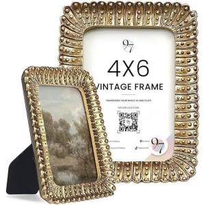 image97 Decor Vintage 4x6 Picture Frame Gold  Small Gold Frames 4x6 Unique Antique Picture Frames 4x 6 Mini Ornate 4 X 6 Photo Frame With Glass Front For Tabletop And Wall Hanging Vintage Wall DecorGold Rectagle