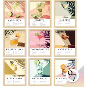 image97 Decor Vintage Cocktail Poster  Colorful Cocktail Wall Art Retro Bar Cart Decor And Accessories Cute Apartment Decor Aesthetic Pictures Drink Cocktail Recipe Art For College Dorm 8x10 Unframed