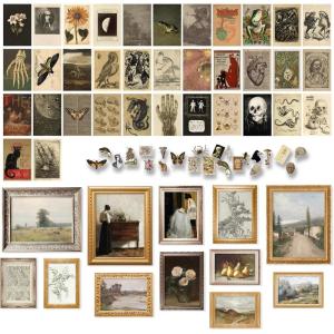 image97 Decor Vintage Wall Art Prints  French Antique Decor Vintage Pictures Moody Gallery Art 12 Count Framed Vertical Rectangular Distressed Finish Indoor Use Wall Mount