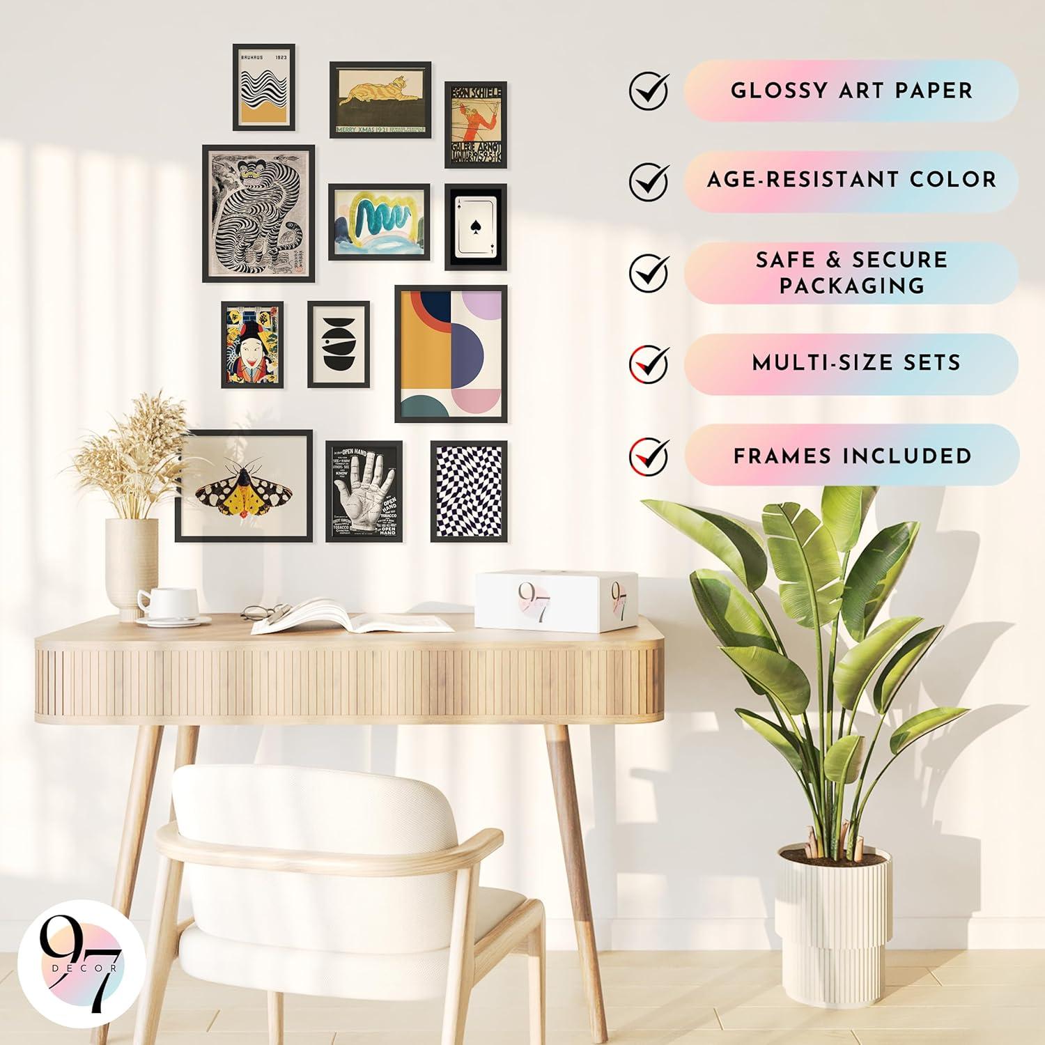 image97 Decor Eclectic Wall Art Framed  Modern Maximalist Wall Decor Unique Colorful Prints For Wall Decorations Aesthetic Pictures Retro Framed Gallery Wall Art Set Artsy Room Posters For Home Bedroom BLACK FRAME