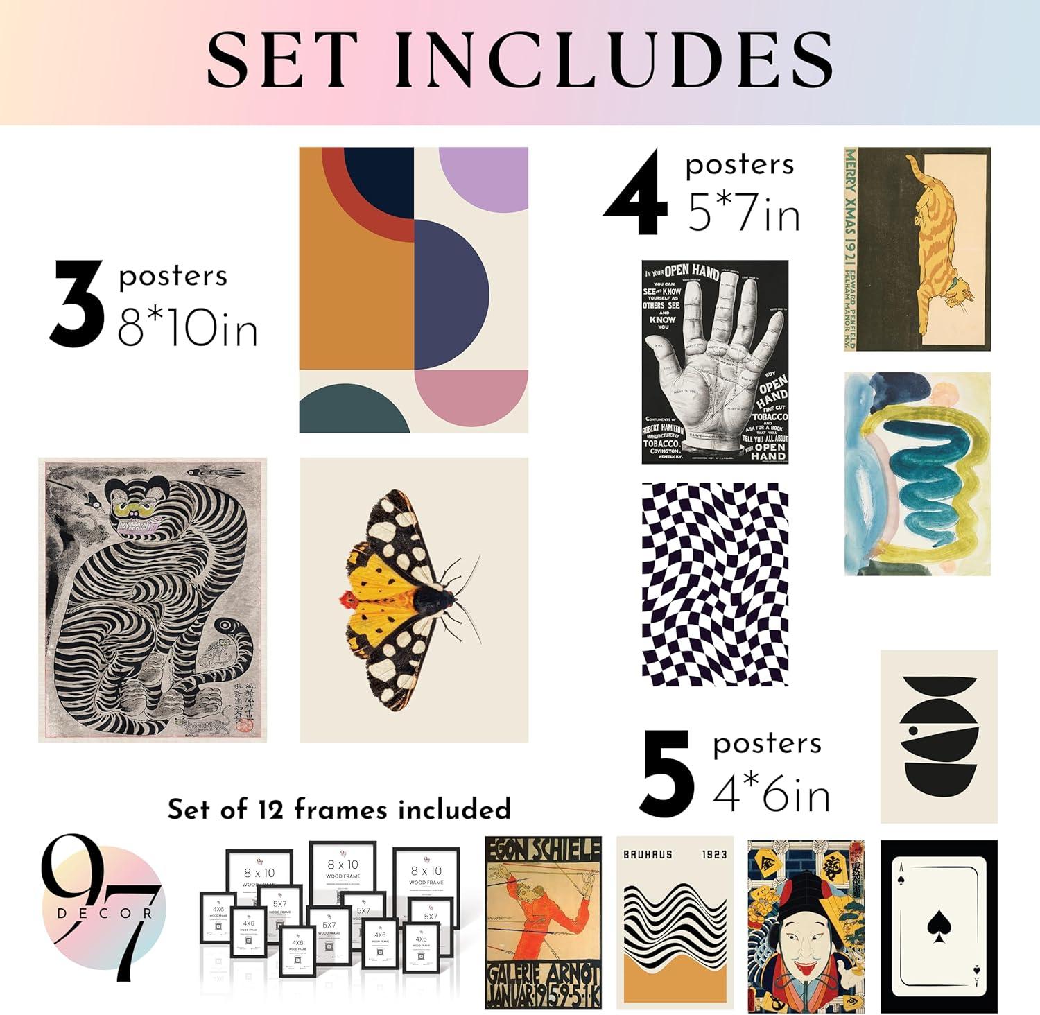 image97 Decor Eclectic Wall Art Framed  Modern Maximalist Wall Decor Unique Colorful Prints For Wall Decorations Aesthetic Pictures Retro Framed Gallery Wall Art Set Artsy Room Posters For Home Bedroom BLACK FRAME