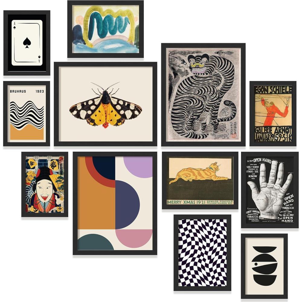 image97 Decor Eclectic Wall Art Framed  Modern Maximalist Wall Decor Unique Colorful Prints For Wall Decorations Aesthetic Pictures Retro Framed Gallery Wall Art Set Artsy Room Posters For Home Bedroom BLACK FRAME