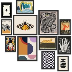 image97 Decor Eclectic Wall Art Framed  Modern Maximalist Wall Decor Unique Colorful Prints For Wall Decorations Aesthetic Pictures Retro Framed Gallery Wall Art Set Artsy Room Posters For Home Bedroom BLACK FRAME