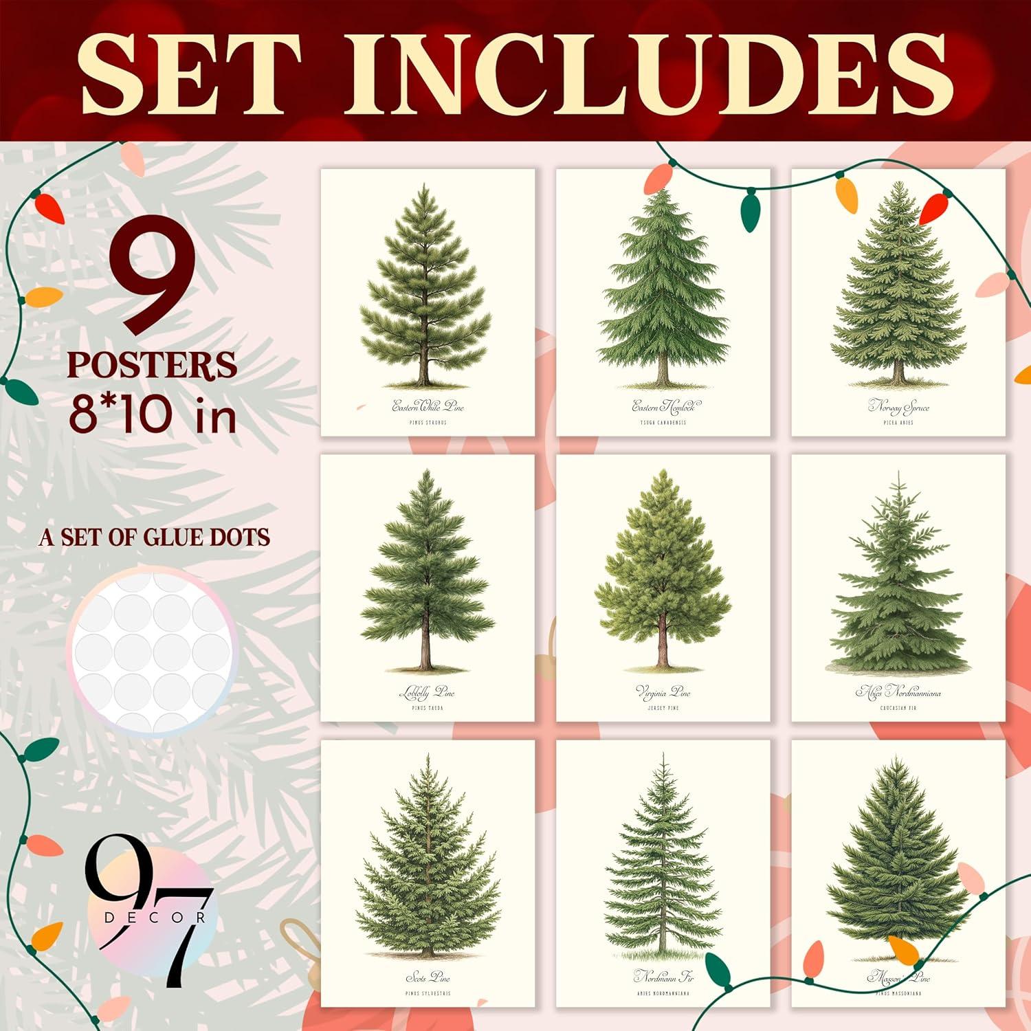 image97 Decor Vintage Christmas Prints Unframed  Moody Christmas Pictures Wall Decor Aesthetic Holiday Poster Winter Art Reindeer Pine Tree Photo Santa Artwork Retro Xmas Painting For Home BedroomPine Tree