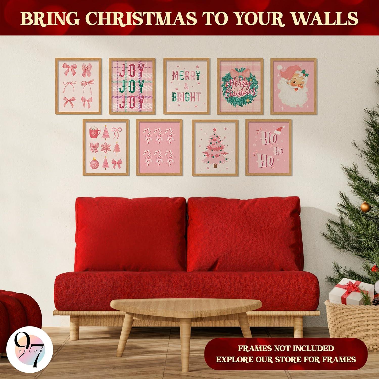 image97 Decor Vintage Christmas Prints Unframed  Moody Christmas Pictures Wall Decor Aesthetic Holiday Poster Winter Art Reindeer Pine Tree Photo Santa Artwork Retro Xmas Painting For Home BedroomPink Christmas