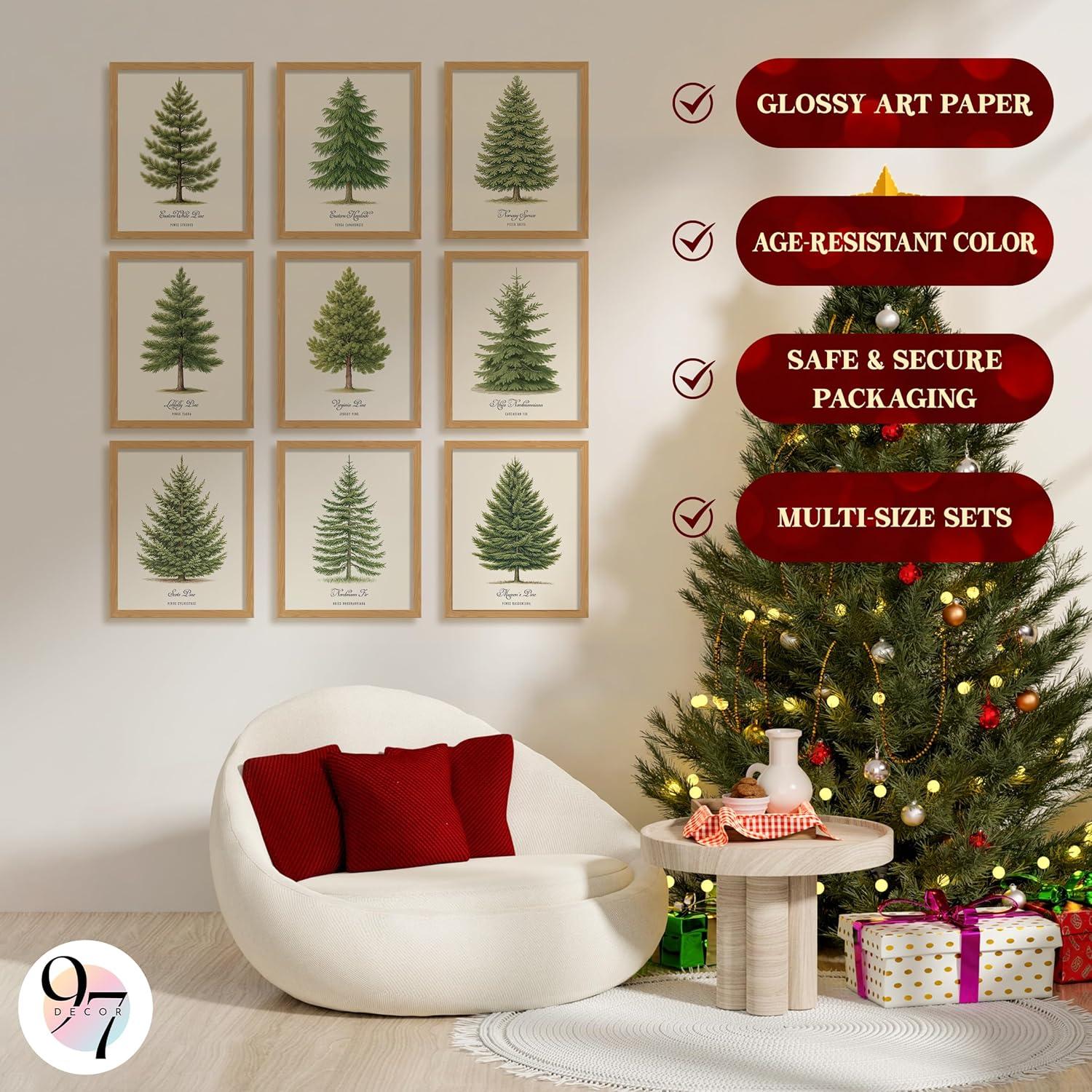 image97 Decor Vintage Christmas Prints Unframed  Moody Christmas Pictures Wall Decor Aesthetic Holiday Poster Winter Art Reindeer Pine Tree Photo Santa Artwork Retro Xmas Painting For Home BedroomPine Tree