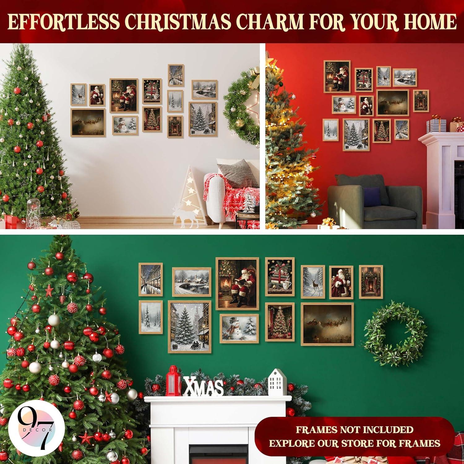 image97 Decor Vintage Christmas Prints Unframed  Moody Christmas Pictures Wall Decor Aesthetic Holiday Poster Winter Art Reindeer Pine Tree Photo Santa Artwork Retro Xmas Painting For Home BedroomVintage Christmas