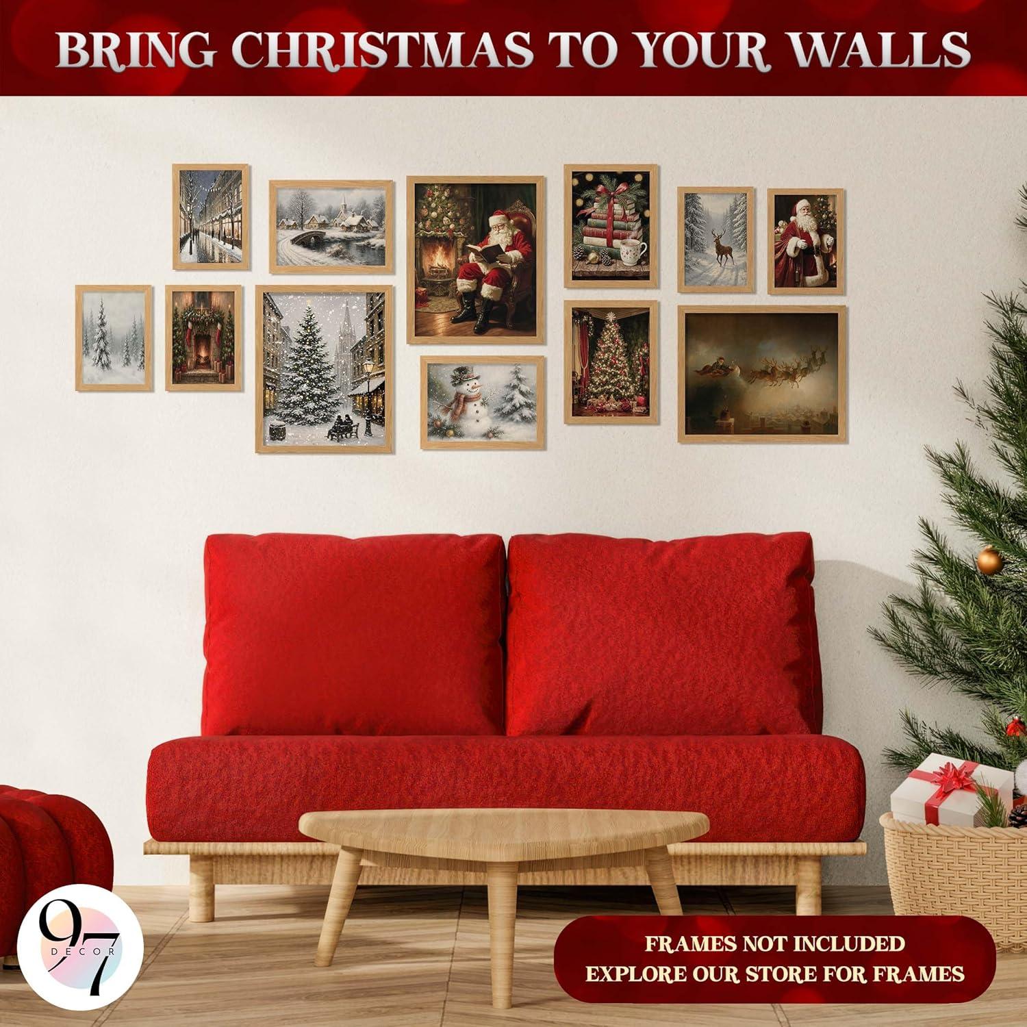 image97 Decor Vintage Christmas Prints Unframed  Moody Christmas Pictures Wall Decor Aesthetic Holiday Poster Winter Art Reindeer Pine Tree Photo Santa Artwork Retro Xmas Painting For Home BedroomVintage Christmas