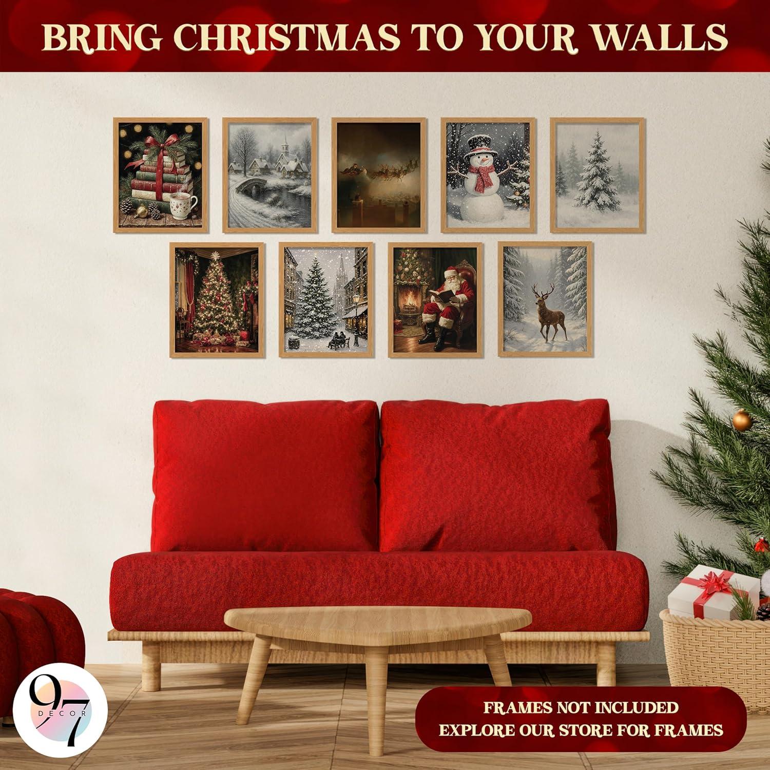 image97 Decor Vintage Christmas Prints Unframed  Rustic Christmas Wall Art Winter Pictures Wall Decor Aesthetic Pine Tree Prints Reindeer Poster Xmas Artwork Santa Photo Holiday Decorations For BedroomVintage 9Pcs