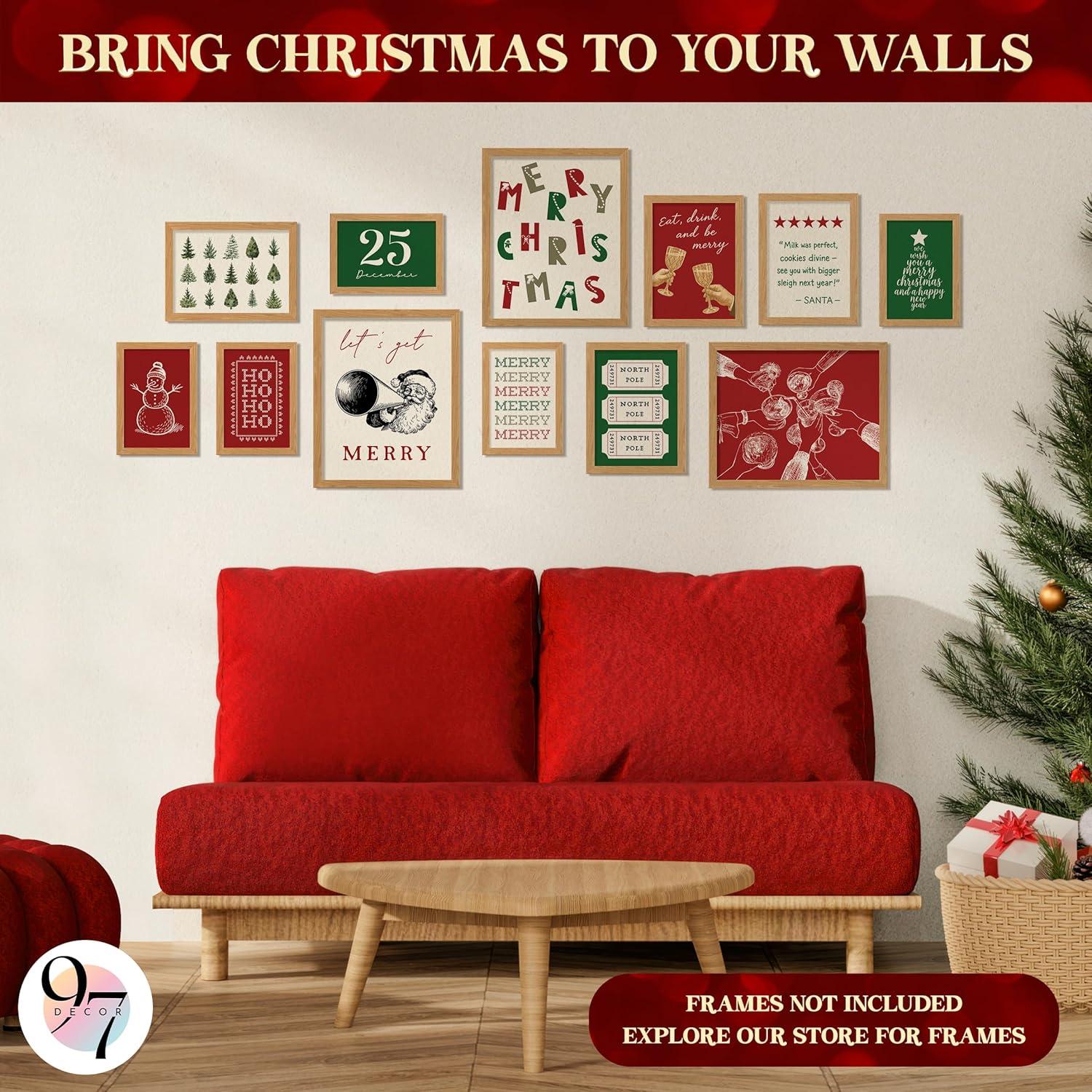 image97 Decor Vintage Christmas Prints Unframed  Rustic Christmas Wall Art Winter Pictures Wall Decor Aesthetic Pine Tree Prints Reindeer Poster Xmas Artwork Santa Photo Holiday Decorations For BedroomChristmas 12Pcs