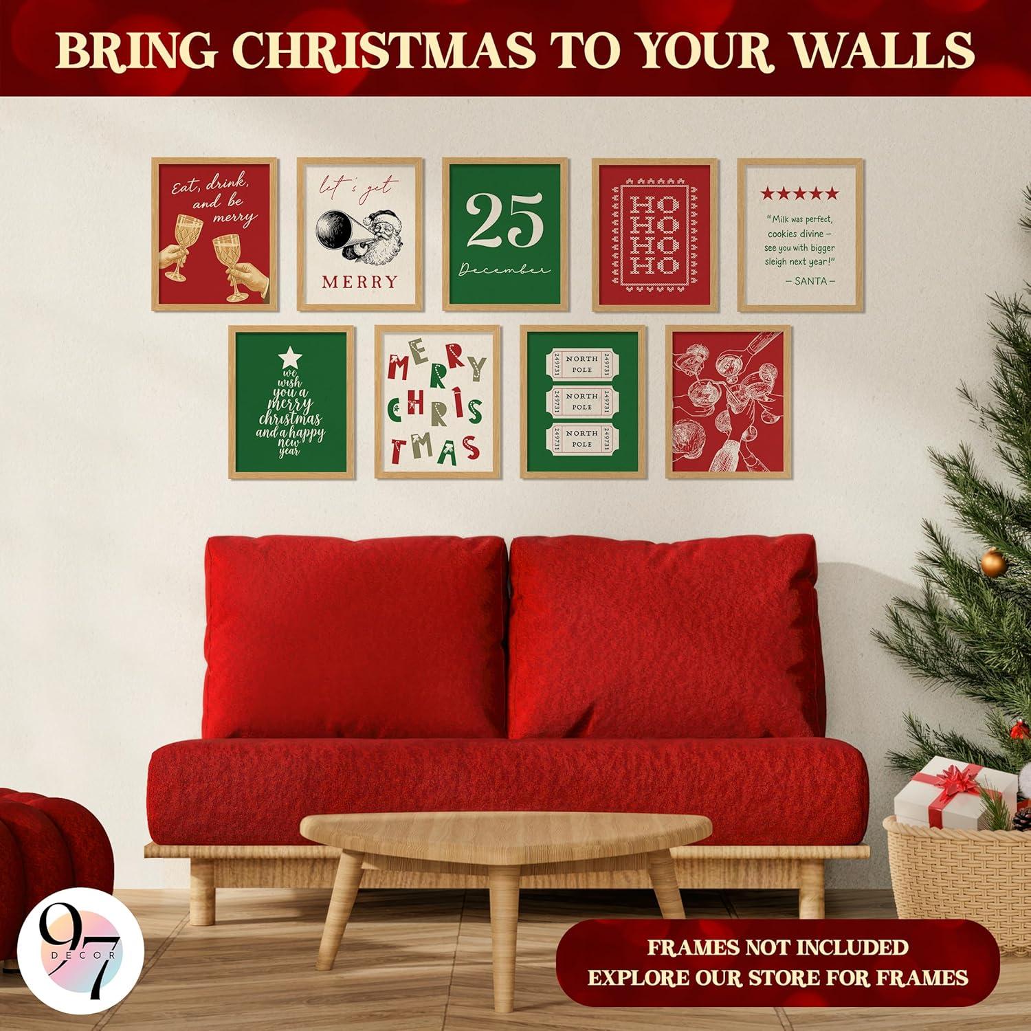 image97 Decor Vintage Christmas Prints Unframed  Rustic Christmas Wall Art Winter Pictures Wall Decor Aesthetic Pine Tree Prints Reindeer Poster Xmas Artwork Santa Photo Holiday Decorations For BedroomChristmas 9Pcs