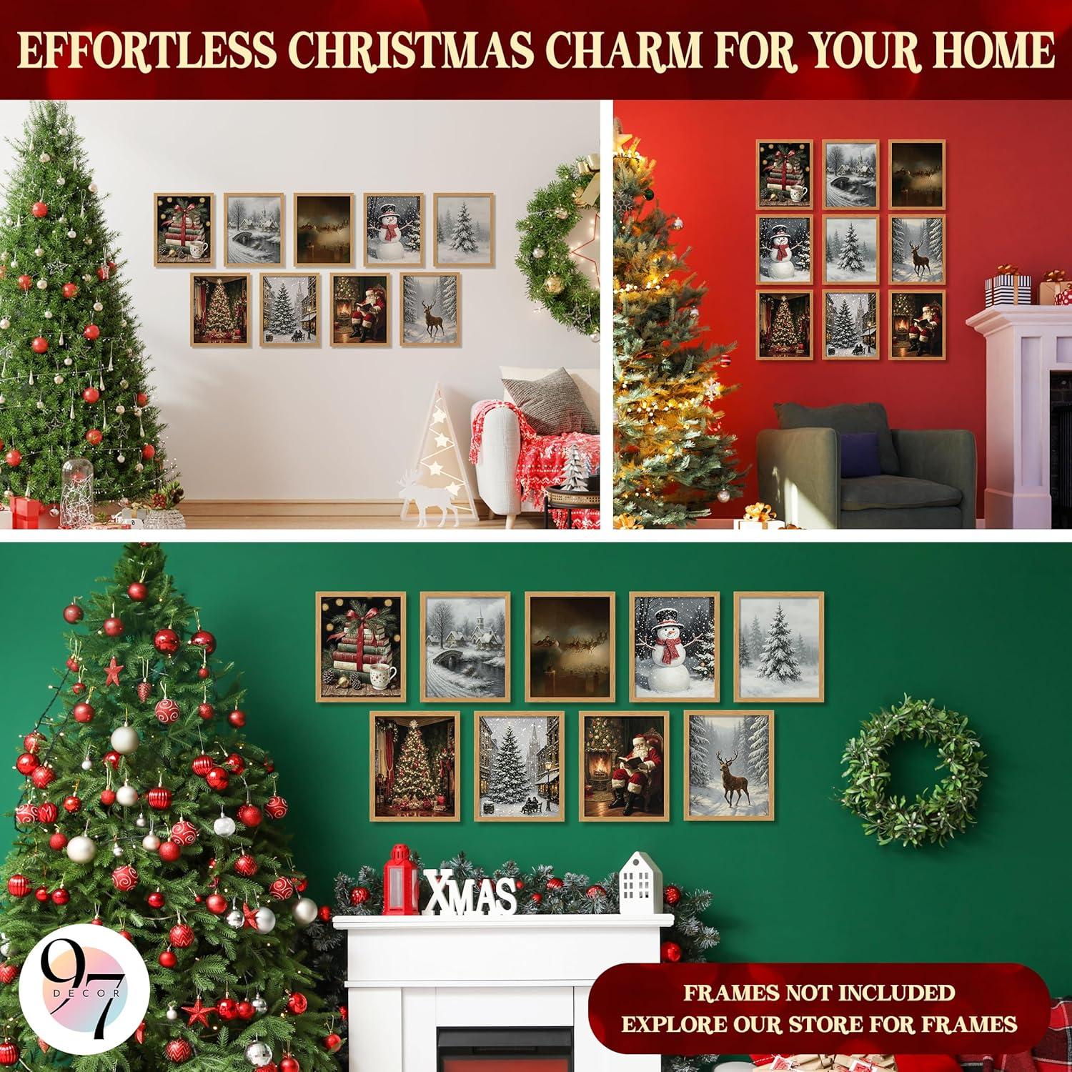 image97 Decor Vintage Christmas Prints Unframed  Rustic Christmas Wall Art Winter Pictures Wall Decor Aesthetic Pine Tree Prints Reindeer Poster Xmas Artwork Santa Photo Holiday Decorations For BedroomVintage 9Pcs