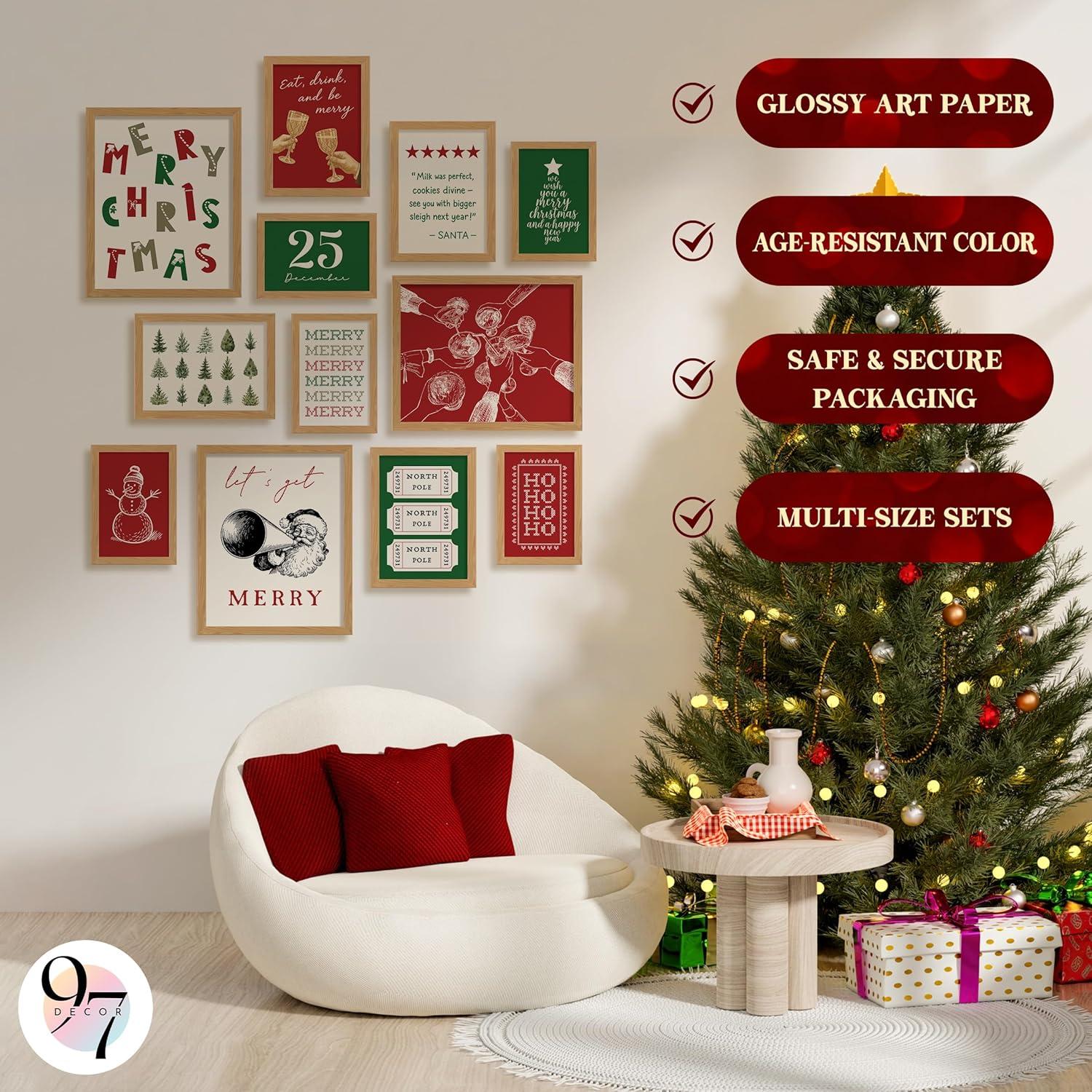 image97 Decor Vintage Christmas Prints Unframed  Rustic Christmas Wall Art Winter Pictures Wall Decor Aesthetic Pine Tree Prints Reindeer Poster Xmas Artwork Santa Photo Holiday Decorations For BedroomChristmas 12Pcs